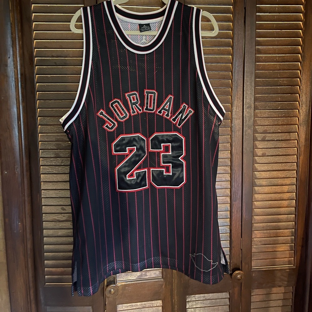 Large Jordan 23 Black Basketball Jersey/ EUC/ Red & White Pinstripe/ oversized